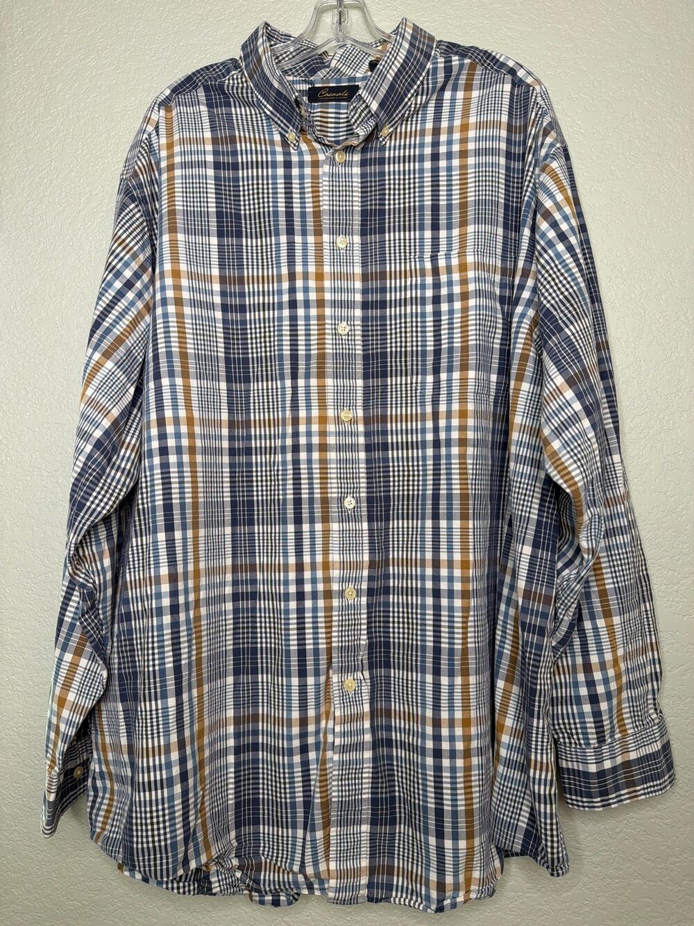 Roundtree & Yorke Casuals Plaid Button Shirt Men’s 3XT Blue Tan Cotton